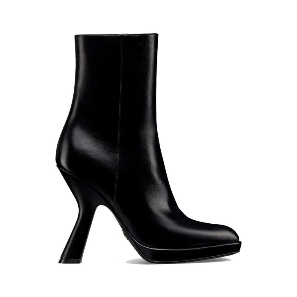 Christian Dior D-Fiction Leather Heeled Ankle Boot Noir Black Size 8.5